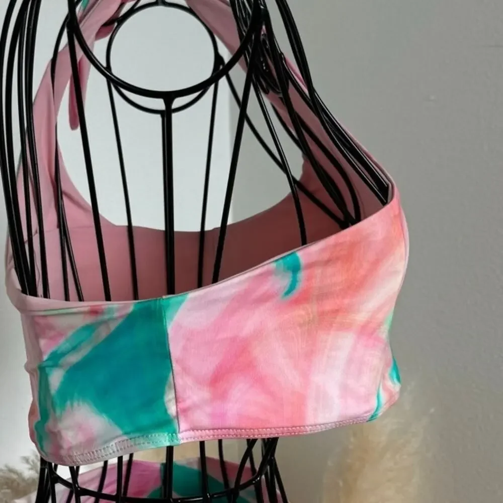 Frankie's Bikinis Taylor Top Trippy Tie Dye One Shoulder Bikini Top Pink Medium